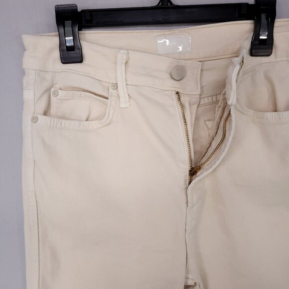 MOTHER High Waisted Rascal Ankle Fray Jeans Womens 27 Chalk It Up Ivory Stretch - Picture 4 of 16